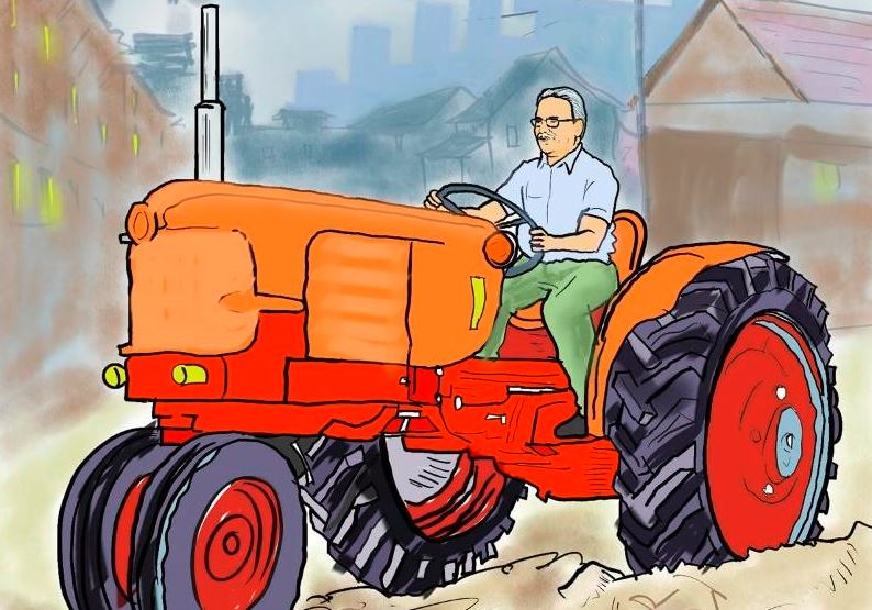 प्रचण्डको हातमा ट्र्याक्टरकाे स्टेरिङ थमाएपछि…