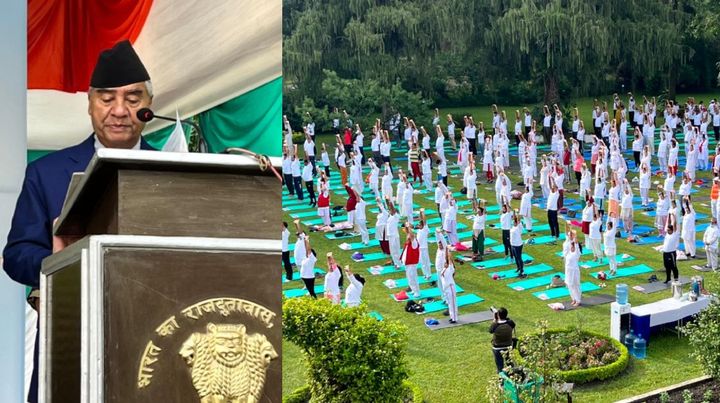 भारतीय दूतावासमा आयोजित योग अभ्यासमा प्रधानमन्त्री पनि सहभागी