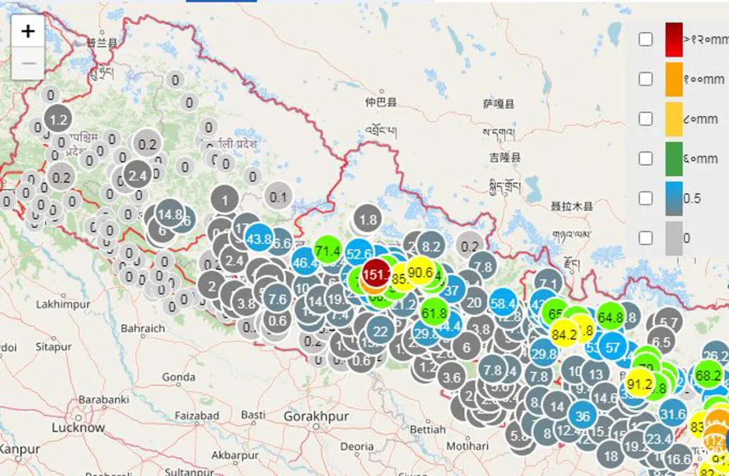 धनकुटा, सुनसरी, इलाम र कास्कीमा धेरै भारी वर्षा, लुम्लेमा सबैभन्दा बढी