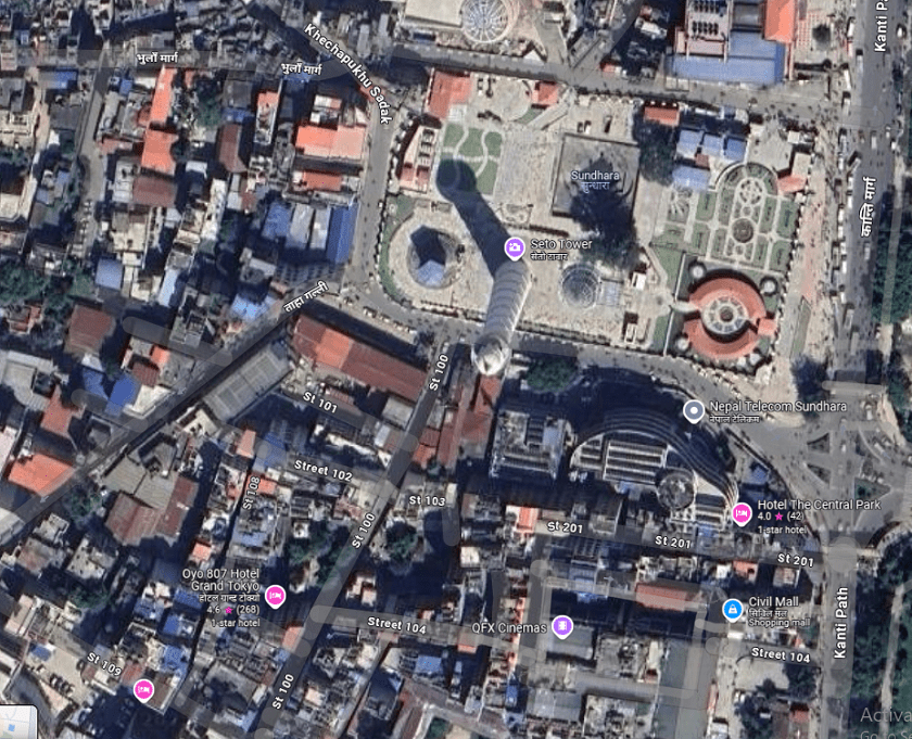 गुगलले धरहरालाई ‘सेतो टावर’ देखायो